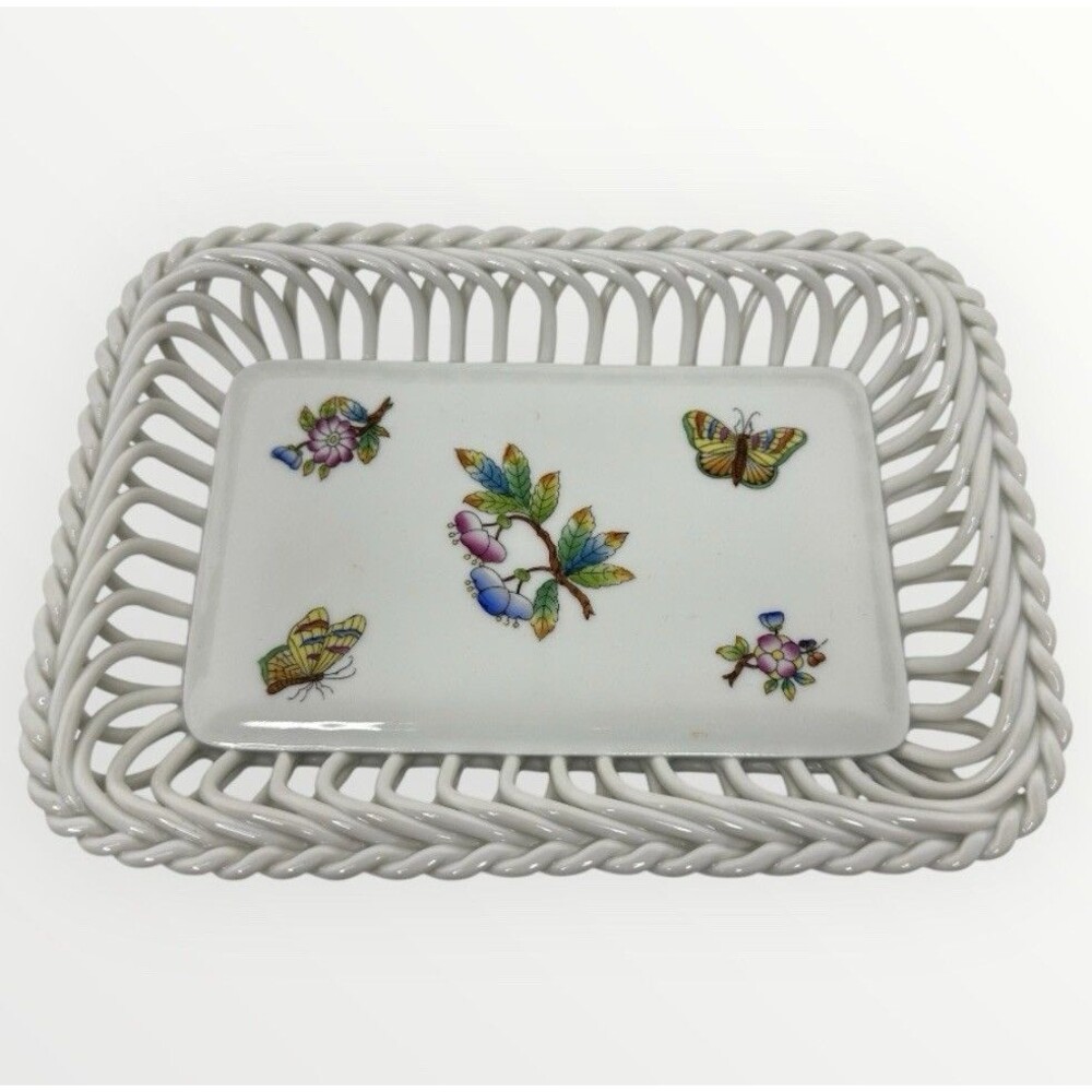 Herend Hungary Hand Painted Queen Victoria Open Weave Reticulated‎ Tray 7390 VBO